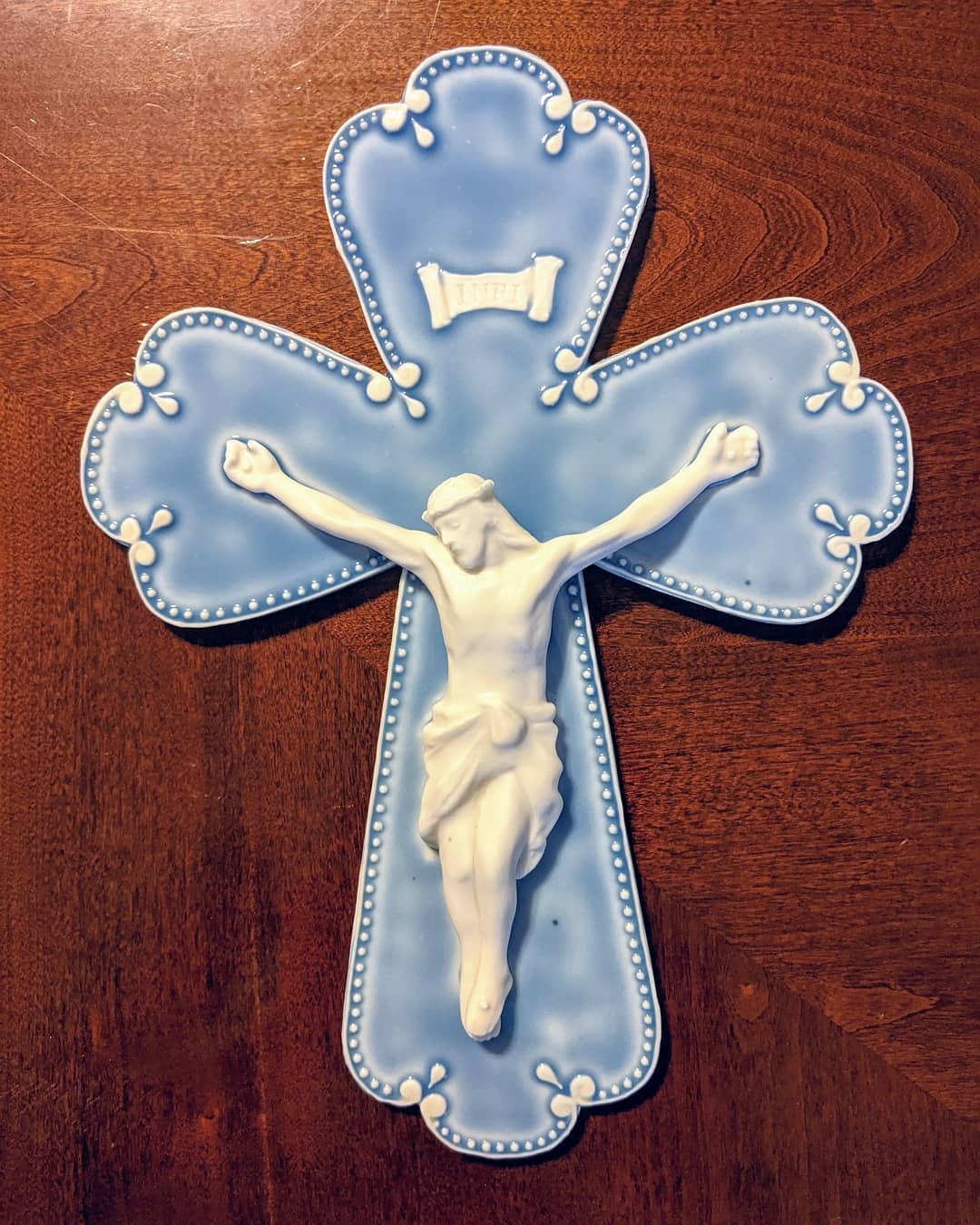 Sculpted porcelain crucifix in progress in the home studio