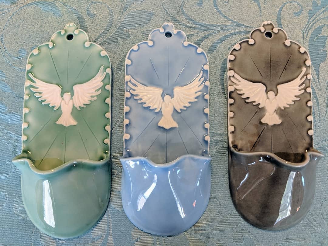 Handmade porcelain holy water fonts by Cate Ranieri Ceramics