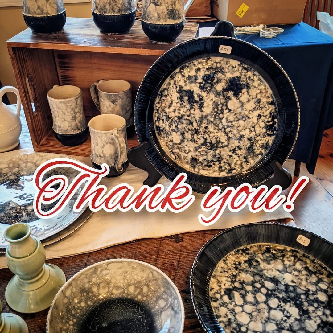 Cate Ranieri Ceramics market table displaying handmade porcelain pottery in Front Royal, Virginia